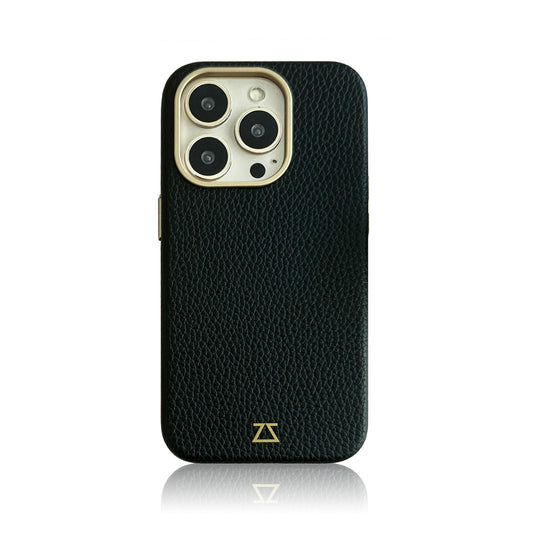 Black Leather Magnetic Case with Matte Gold Detail