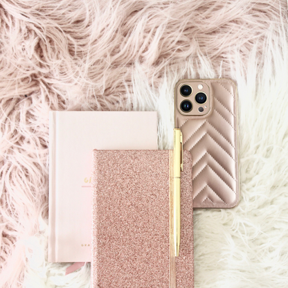 Blush Quilted Leather Case with Gold Detail