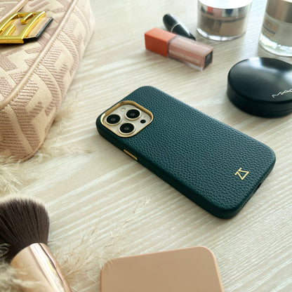 Teal Leather Magnetic Case with Gold Detail