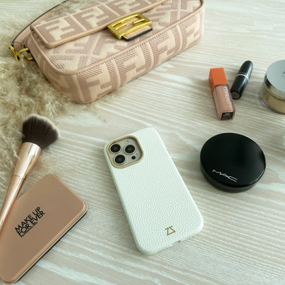 White Leather Magnetic Case with Matte Gold Detail