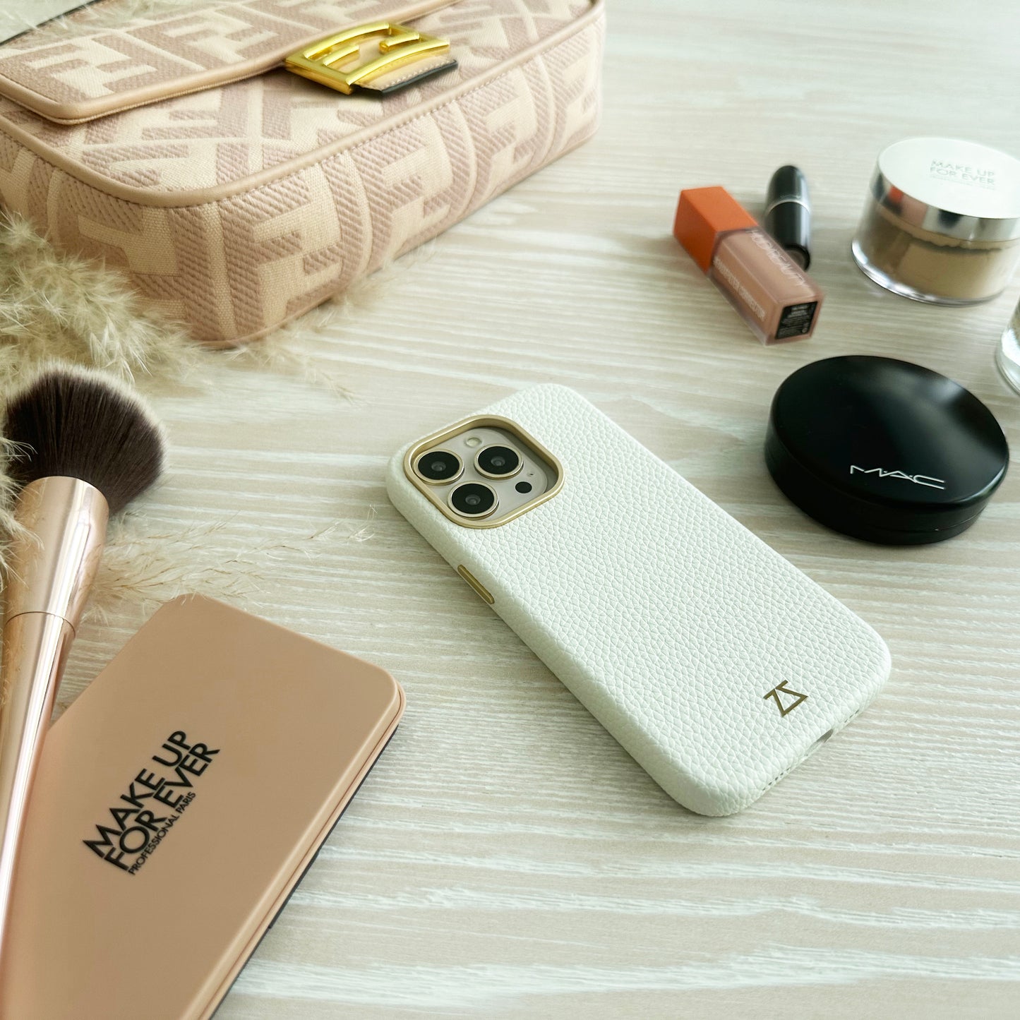 White Leather Magnetic Case with Matte Gold Detail