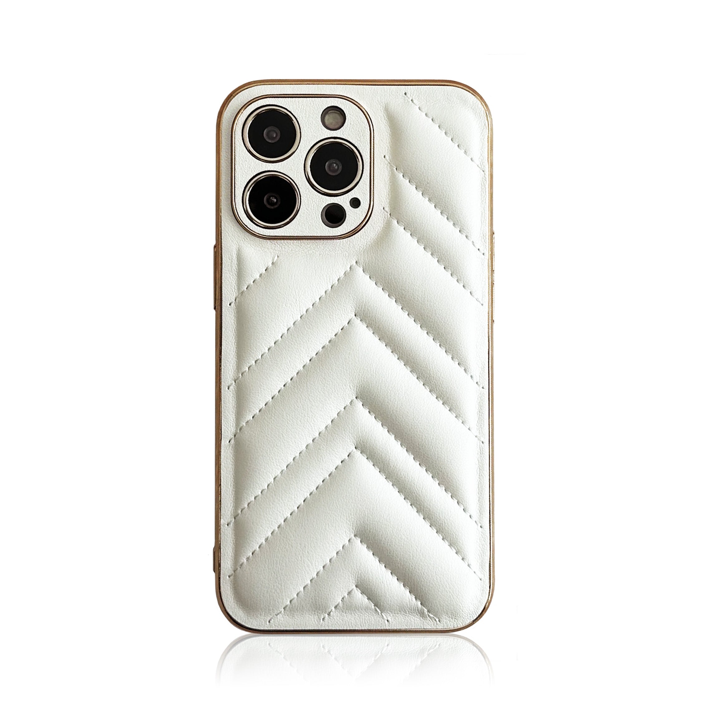 Ivory Quilted Leather Case with Gold Detail Cazset