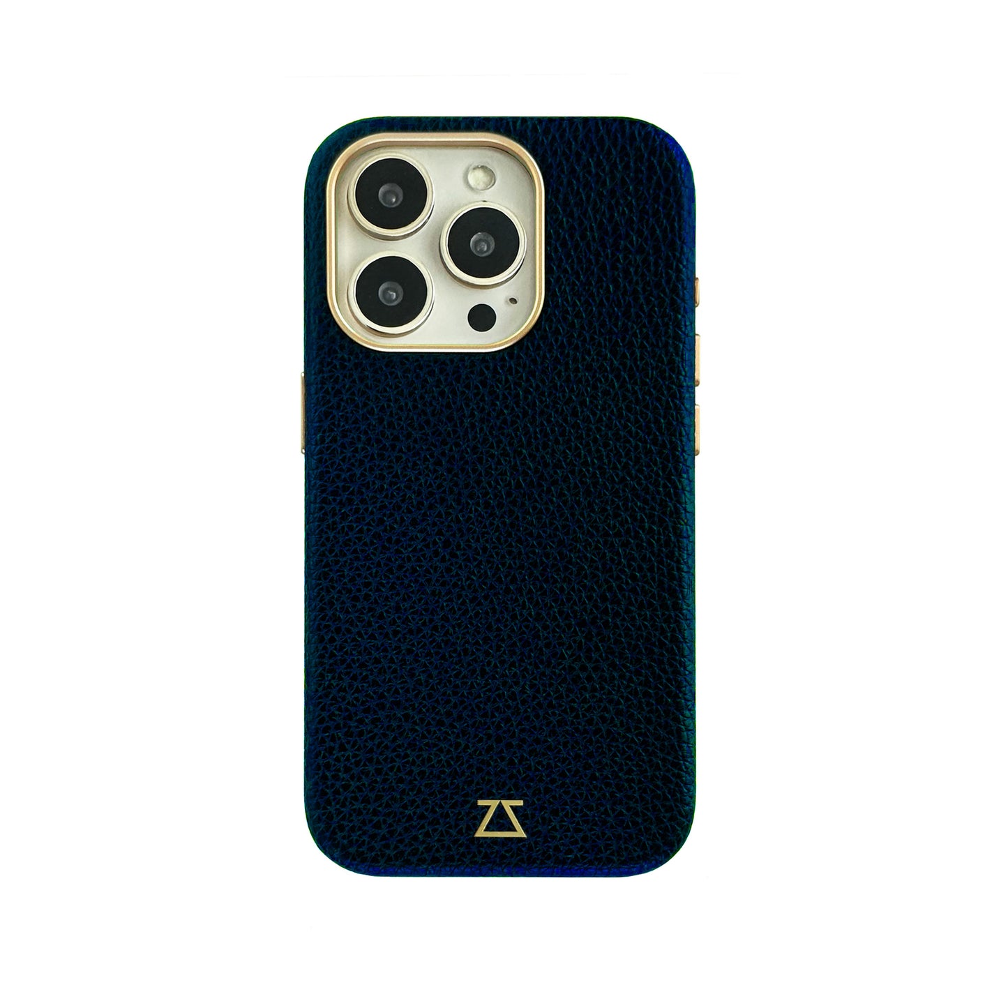 Navy Blue Leather Magnetic Case with Matte Gold Detail