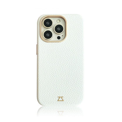 White Leather Magnetic Case with Matte Gold Detail