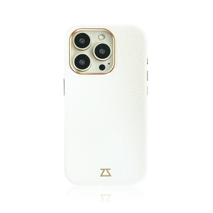 White Leather Magnetic Case with Gold Detail